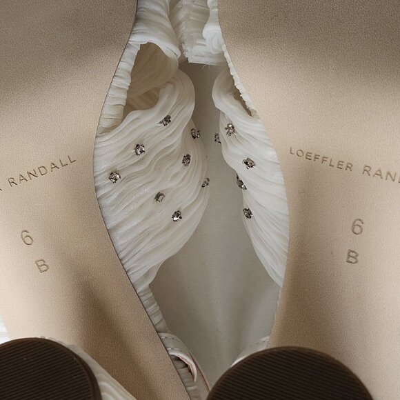 Loeffler Randall Camellia Pleated Bow Rhinestone Ivory Heels Sandals - Picture 14 of 14